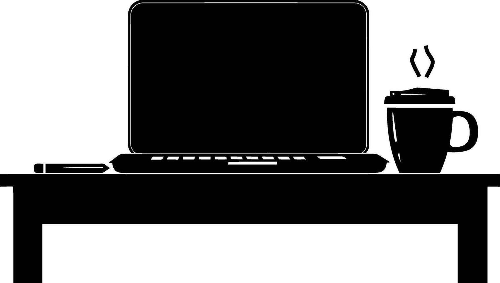 AI generated Silhouette Office Desk With Laptop and Coffee vector
