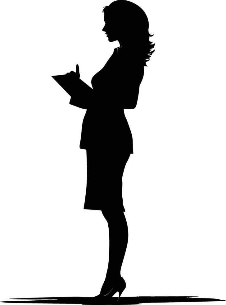 AI generated Silhouette Business Woman Making Presentation black color only vector