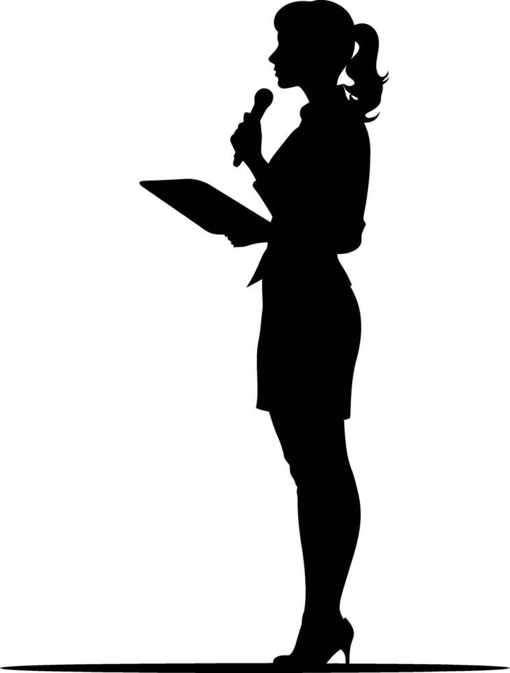 AI generated Silhouette Business Woman Making Presentation black color only vector