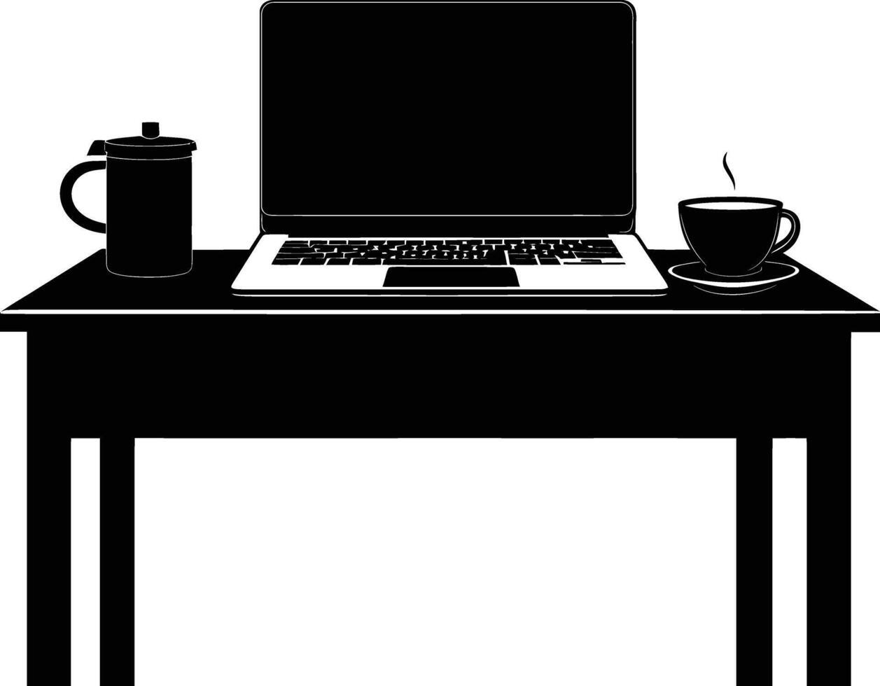 AI generated Silhouette Office Desk With Laptop and Coffee vector