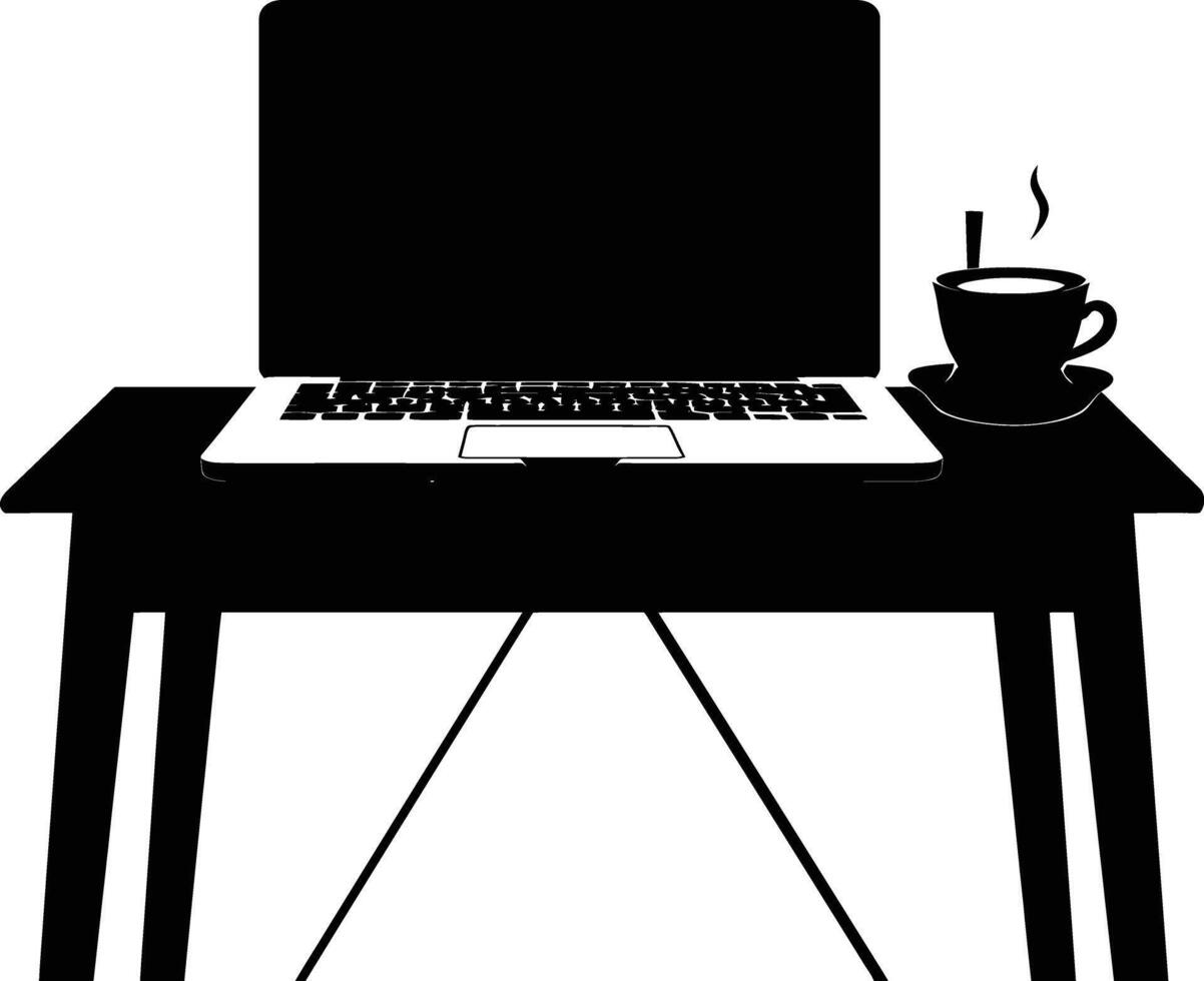 AI generated Silhouette Office Desk With Laptop and Coffee vector