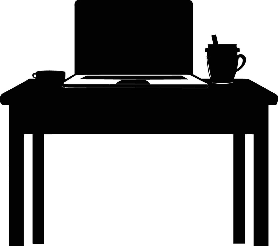 AI generated Silhouette Office Desk With Laptop and Coffee vector