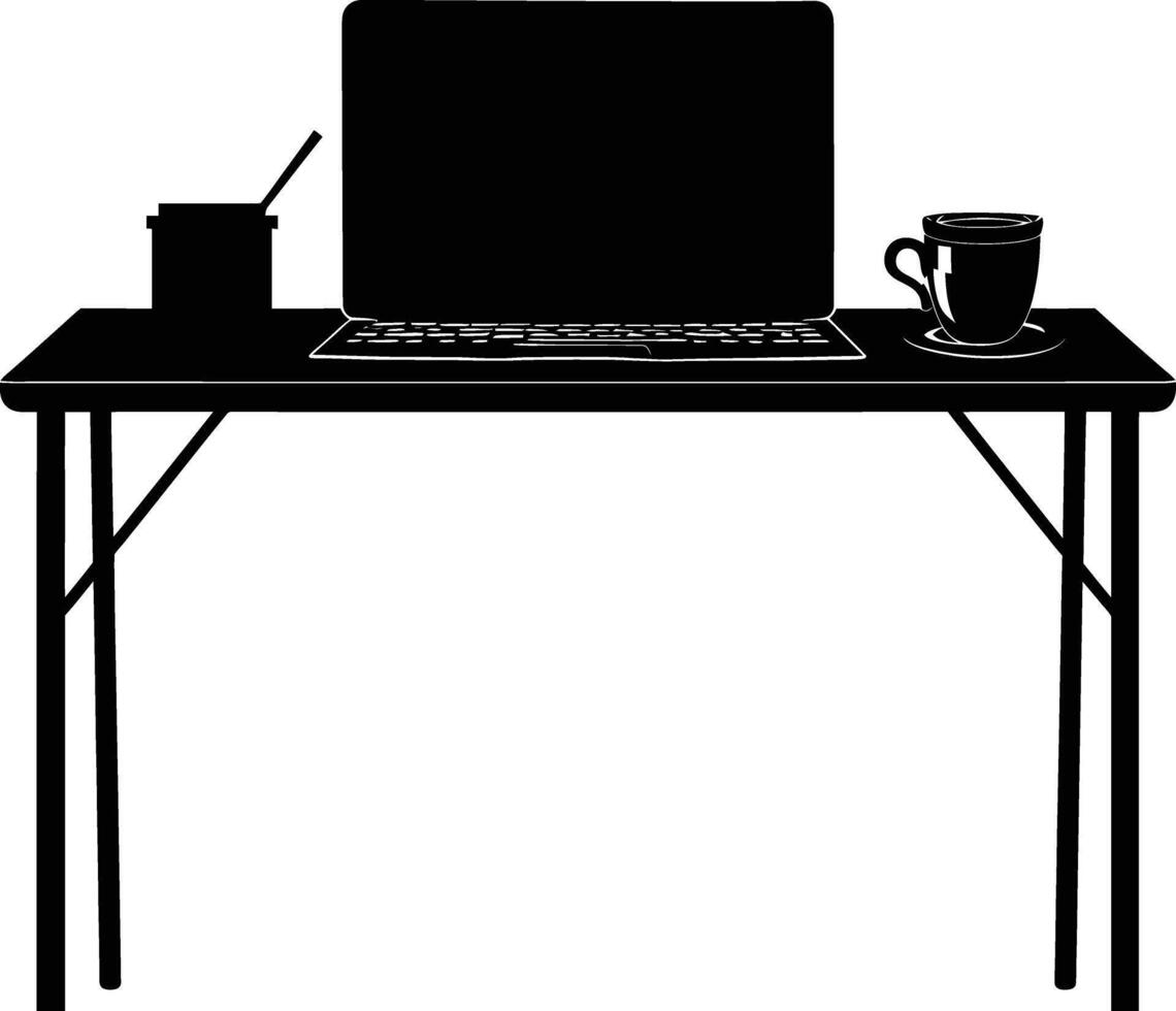 AI generated Silhouette Office Desk With Laptop and Coffee vector