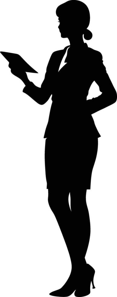 AI generated Silhouette Business Woman Making Presentation black color only vector