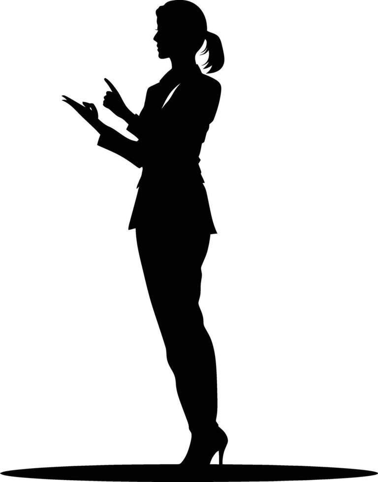 AI generated Silhouette Business Woman Making Presentation black color only vector