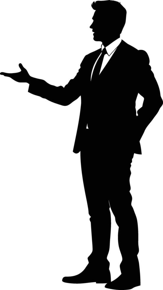 AI generated Silhouette Business Man Making Presentation black color only vector