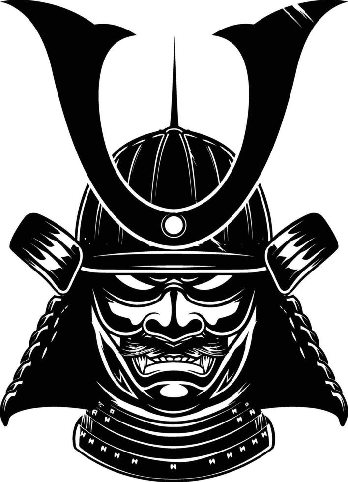 AI generated Silhouette japanese Shogun Warrior Helmet black color only vector