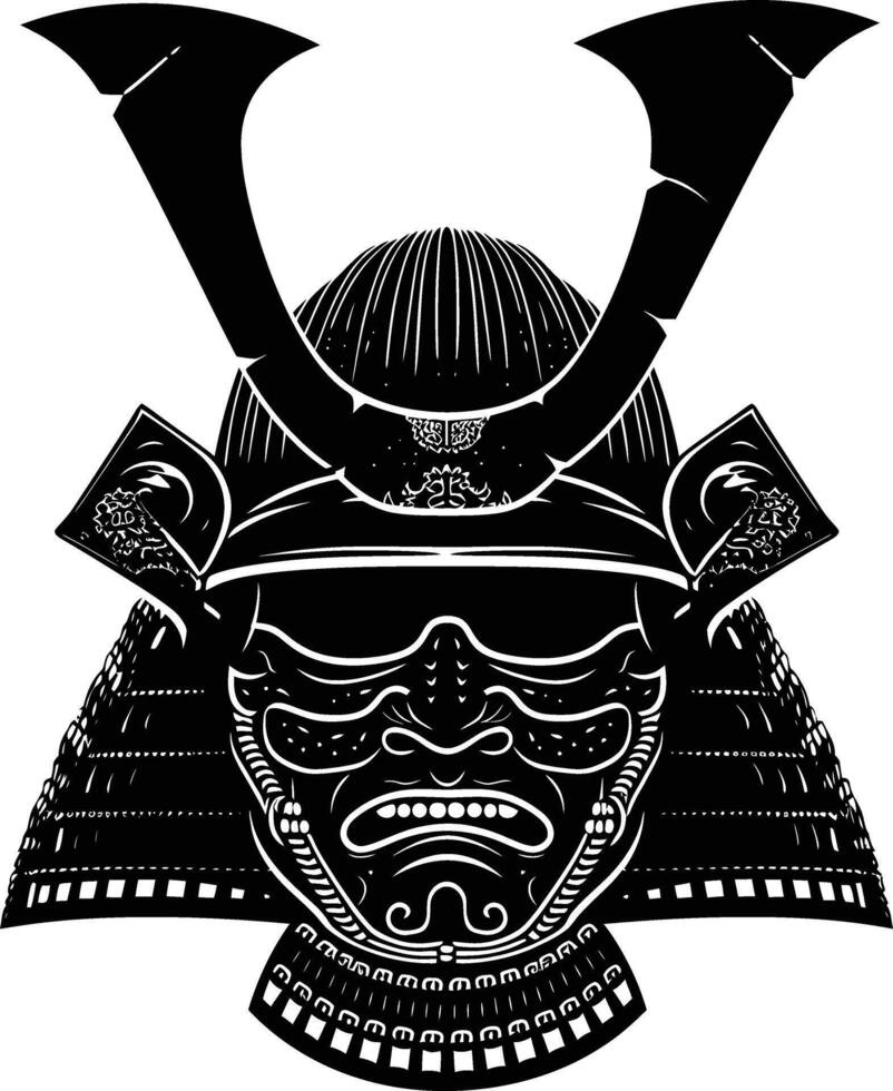 AI generated Silhouette japanese Shogun Warrior Helmet black color only vector