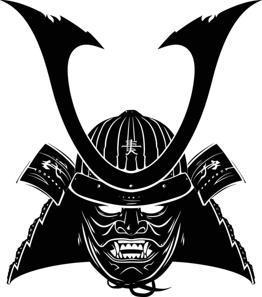 AI generated Silhouette japanese Shogun Warrior Helmet black color only vector