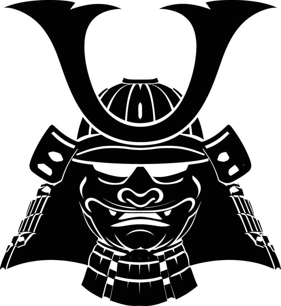 AI generated Silhouette japanese Shogun Warrior Helmet black color only vector