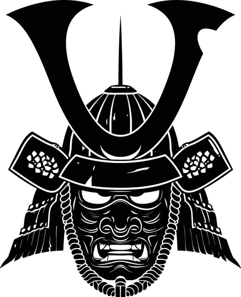 AI generated Silhouette japanese Shogun Warrior Helmet black color only vector