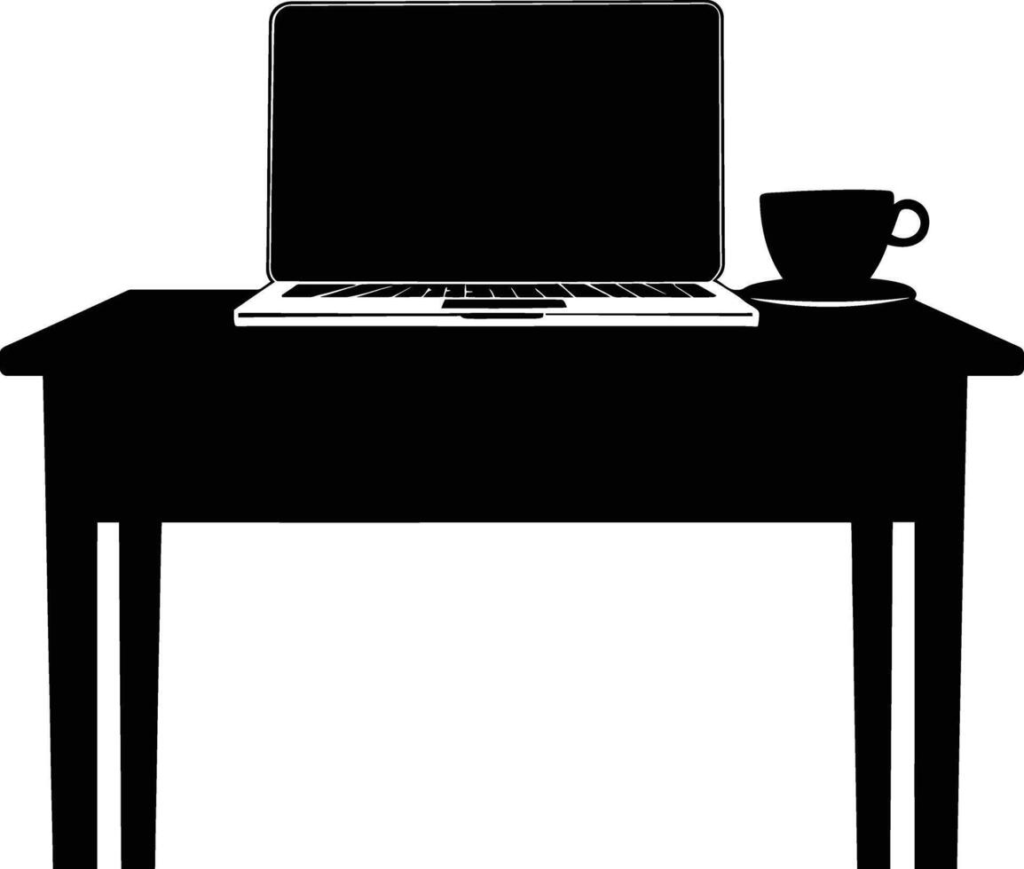 AI generated Silhouette Office Desk With Laptop and Coffee vector