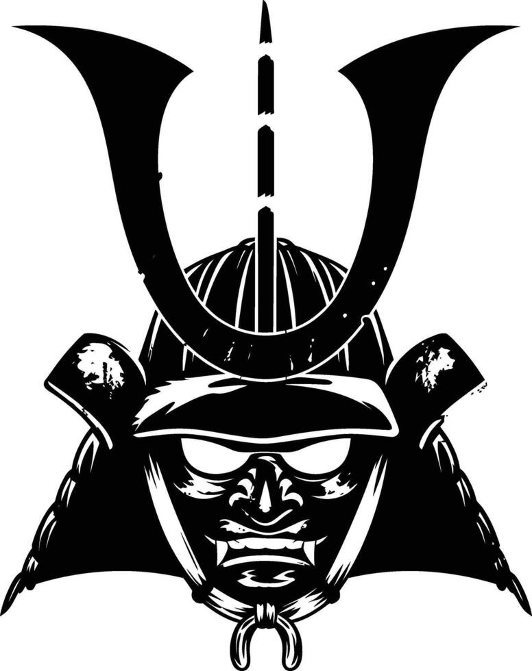 AI generated Silhouette japanese Shogun Warrior Helmet black color only vector