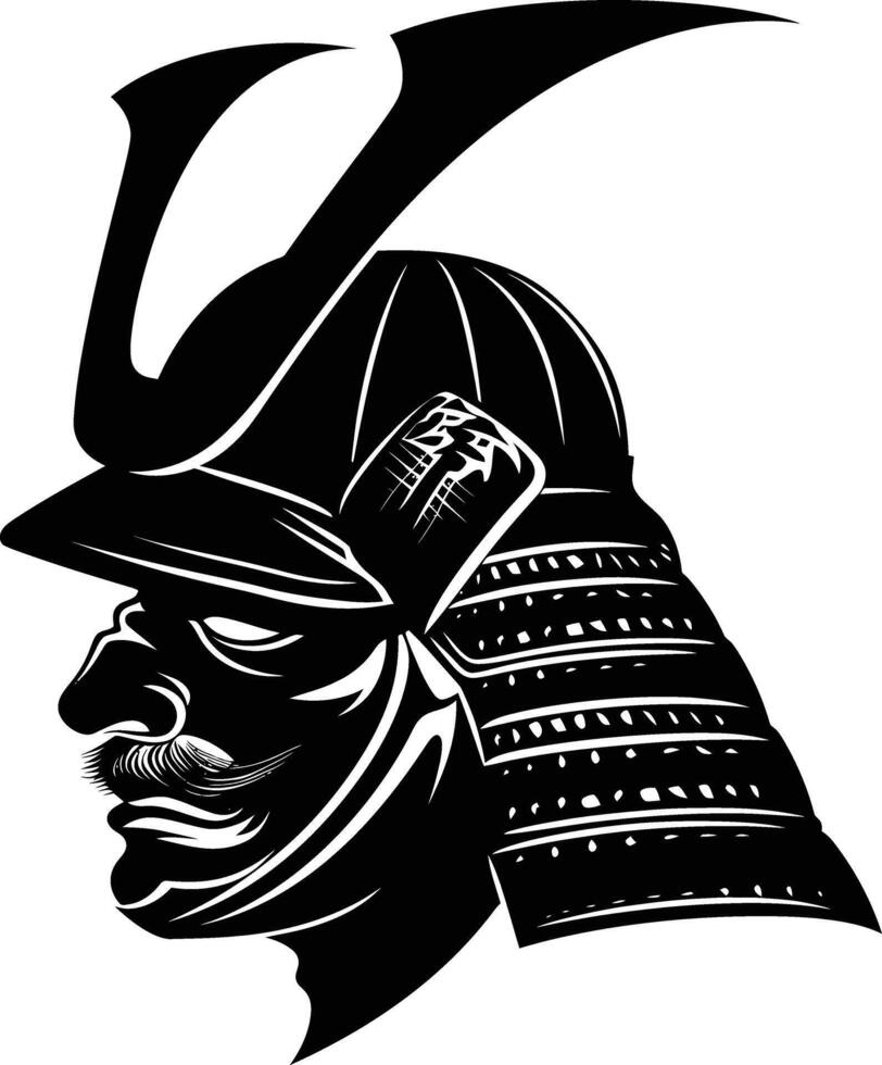 AI generated Silhouette japanese Shogun Warrior Helmet black color only vector