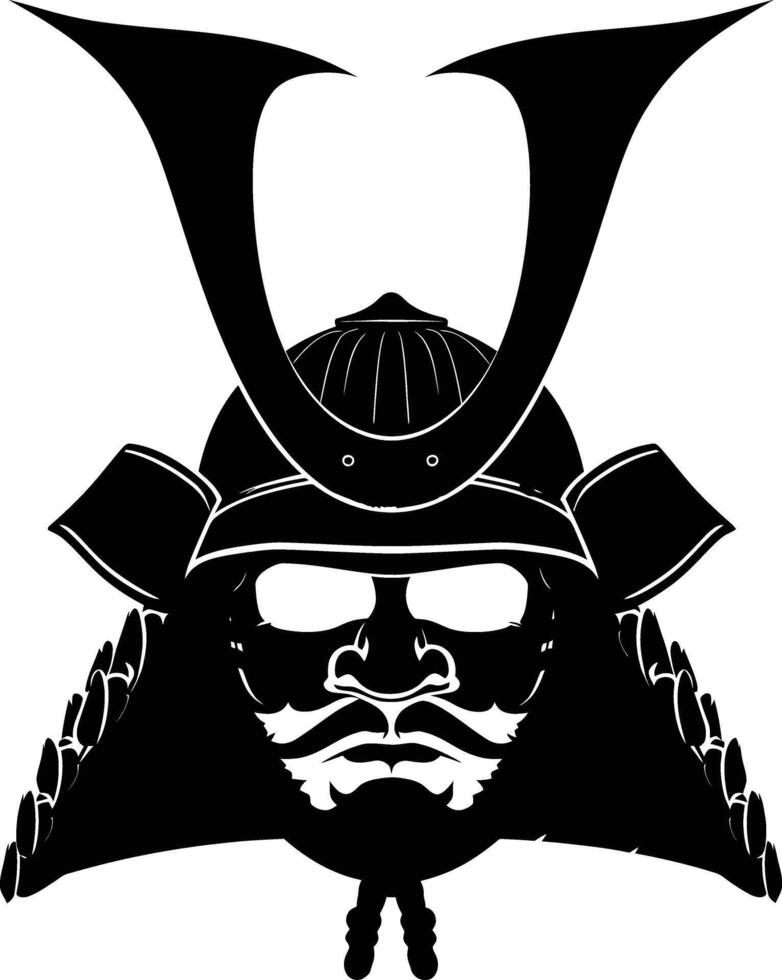 AI generated Silhouette japanese Shogun Warrior Helmet black color only vector