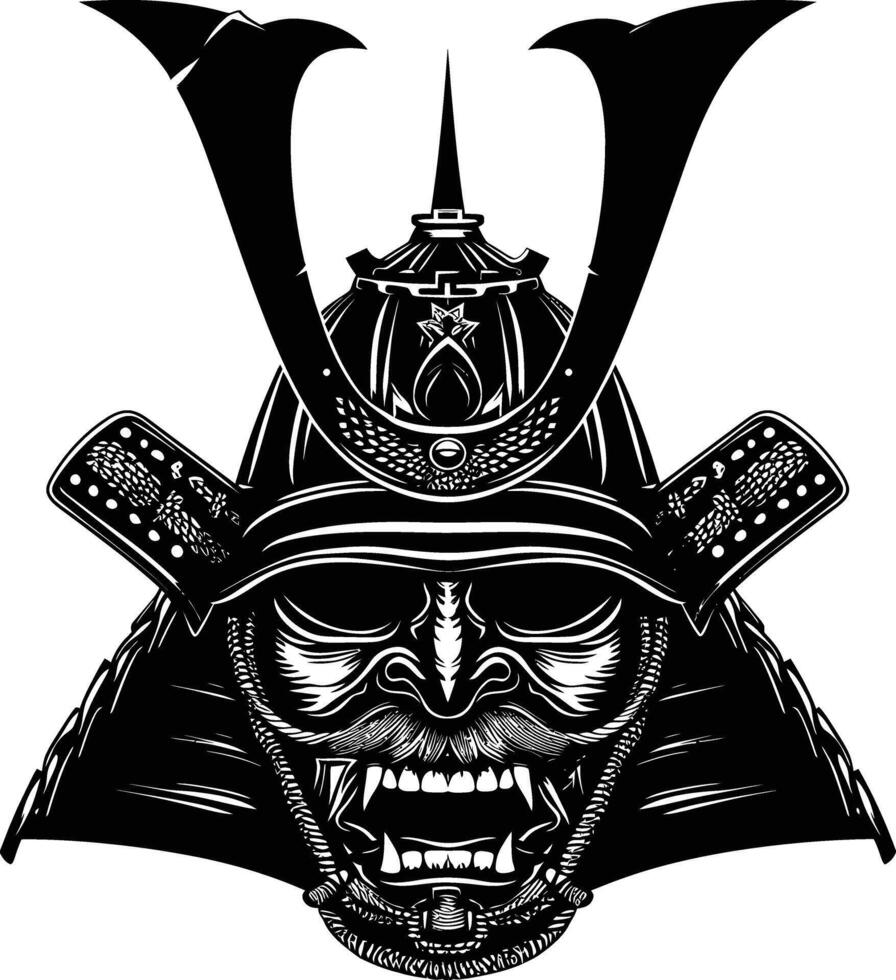 ai generado silueta japonés shogun guerrero casco negro color solamente vector