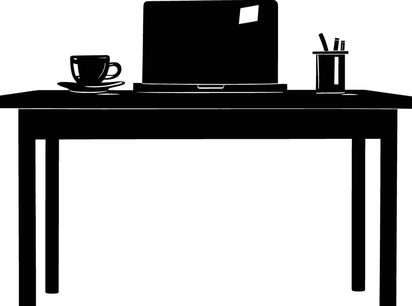 AI generated Silhouette Office Desk With Laptop and Coffee vector