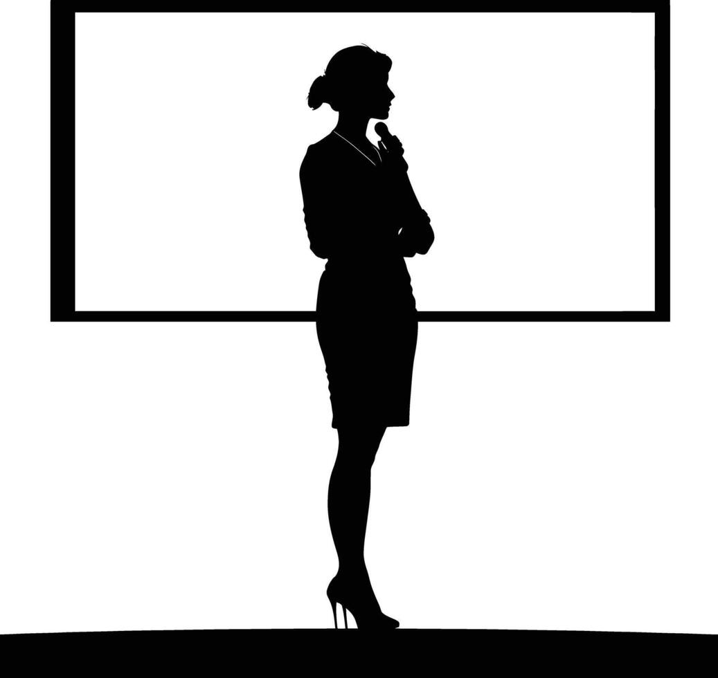 AI generated Silhouette Business Woman Making Presentation black color only vector