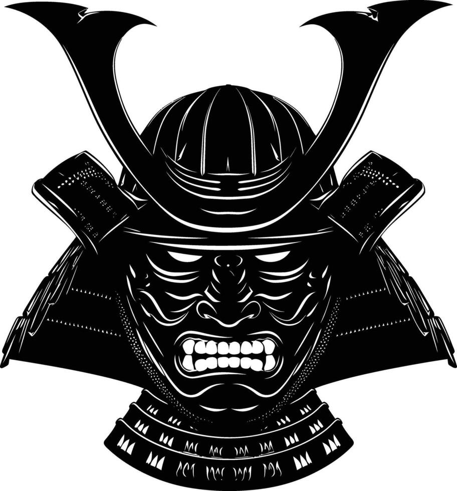 AI generated Silhouette japanese Shogun Warrior Helmet black color only vector