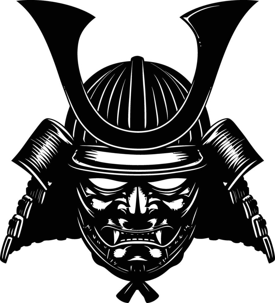 AI generated Silhouette japanese Shogun Warrior Helmet black color only vector