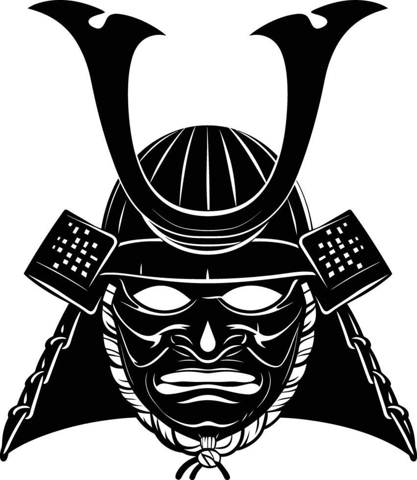 AI generated Silhouette japanese Shogun Warrior Helmet black color only vector