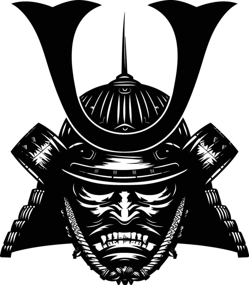 AI generated Silhouette japanese Shogun Warrior Helmet black color only vector