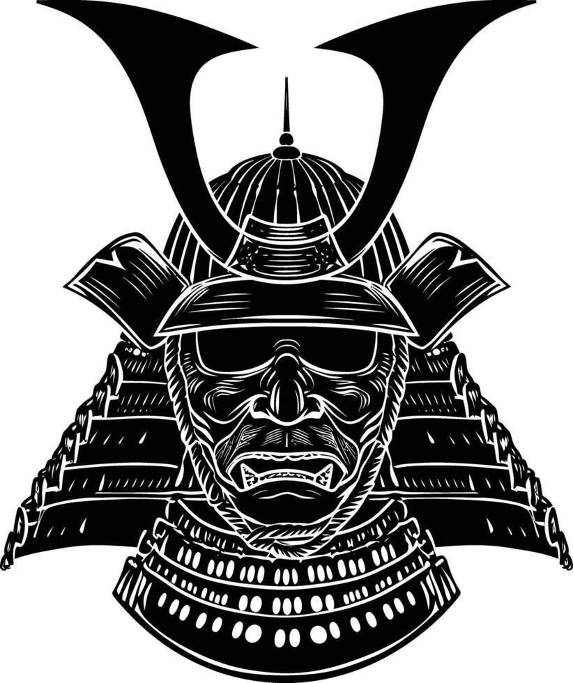 AI generated Silhouette japanese Shogun Warrior Helmet black color only vector