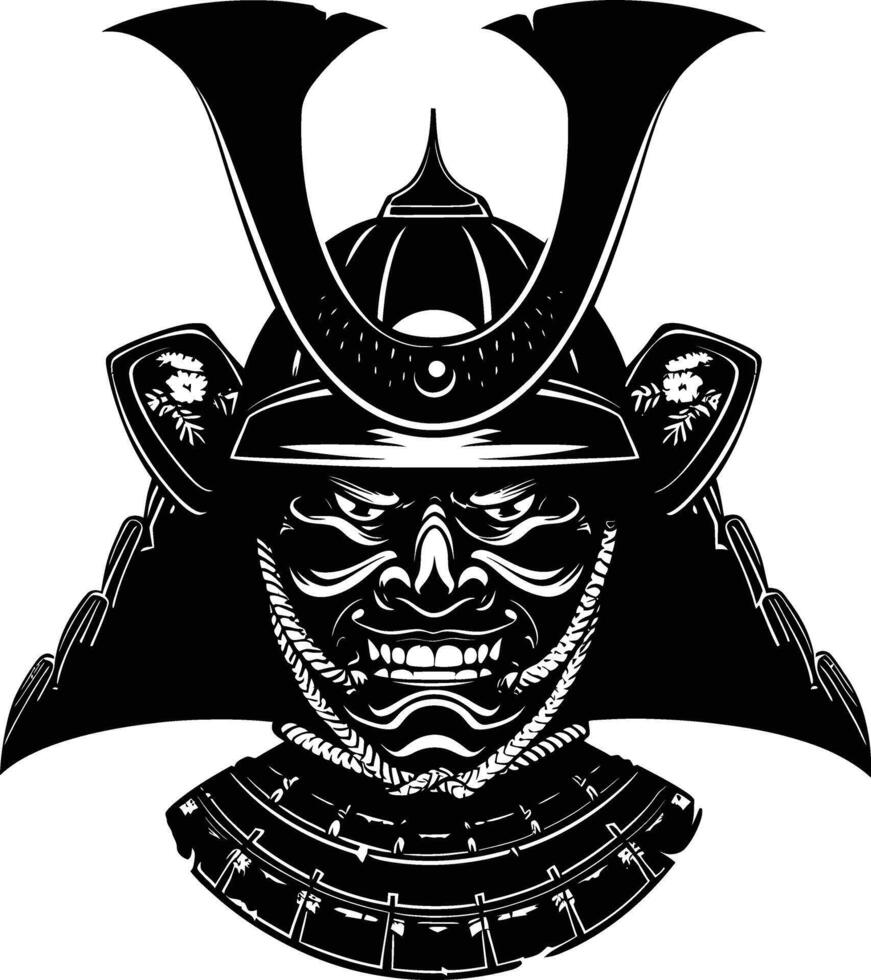 AI generated Silhouette japanese Shogun Warrior Helmet black color only vector