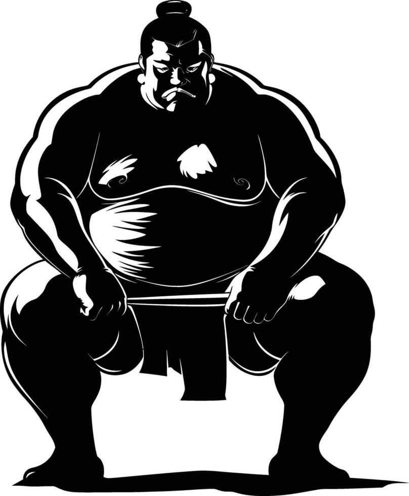 AI generated Silhouette Japanese sumo athlete black color only vector