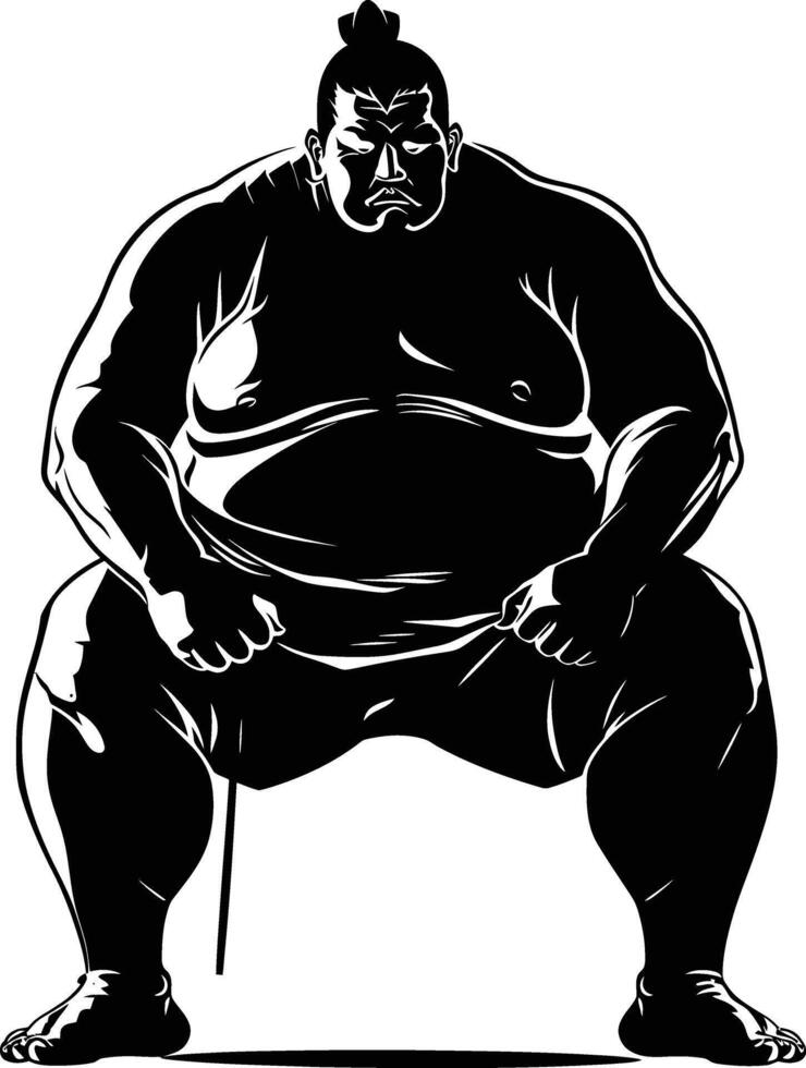 AI generated Silhouette Japanese sumo athlete black color only vector