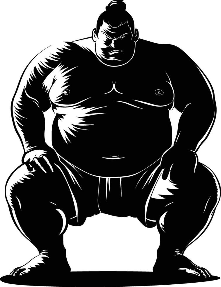 AI generated Silhouette Japanese sumo athlete black color only vector