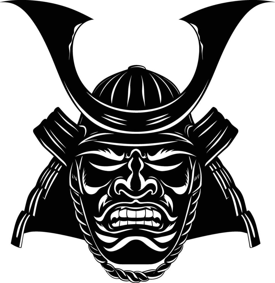 AI generated Silhouette japanese Shogun Warrior Helmet black color only vector