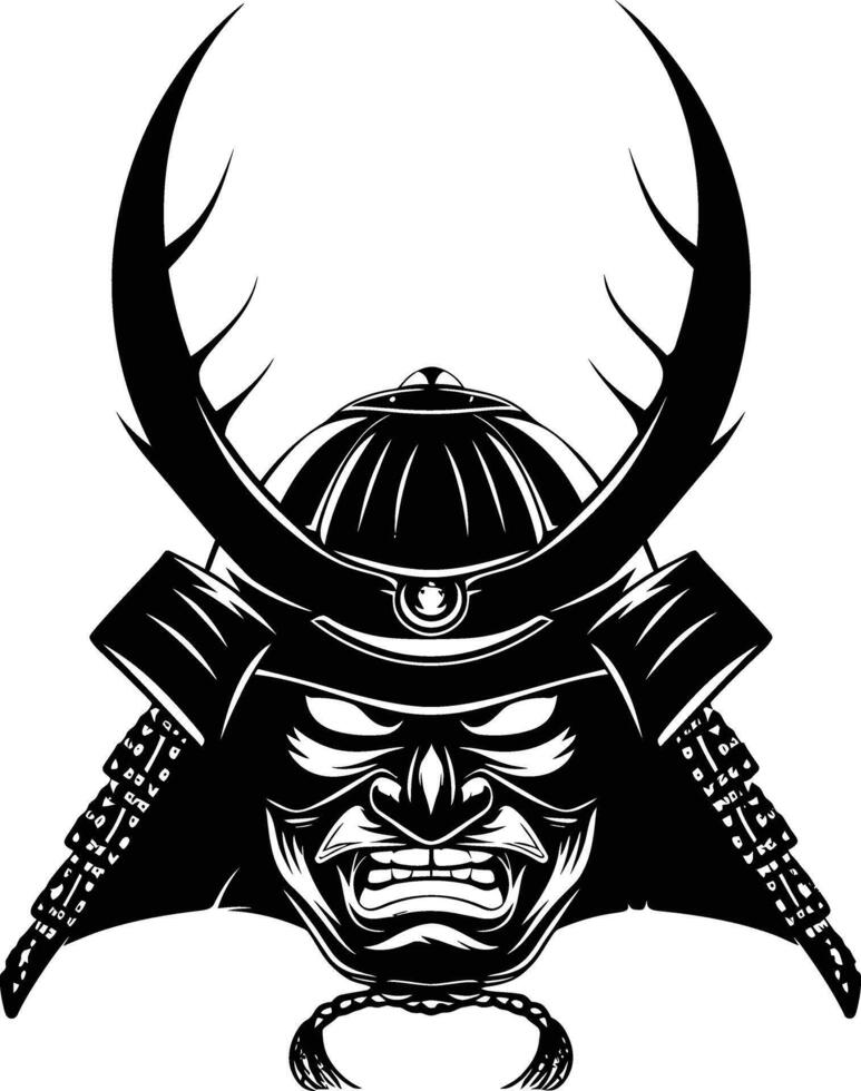 AI generated Silhouette japanese Shogun Warrior Helmet black color only vector