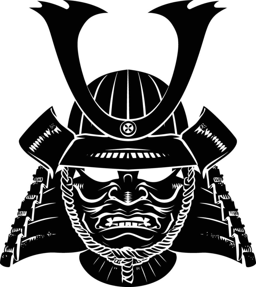 AI generated Silhouette japanese Shogun Warrior Helmet black color only vector