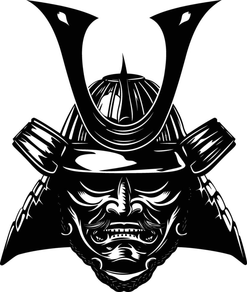 AI generated Silhouette japanese Shogun Warrior Helmet black color only vector