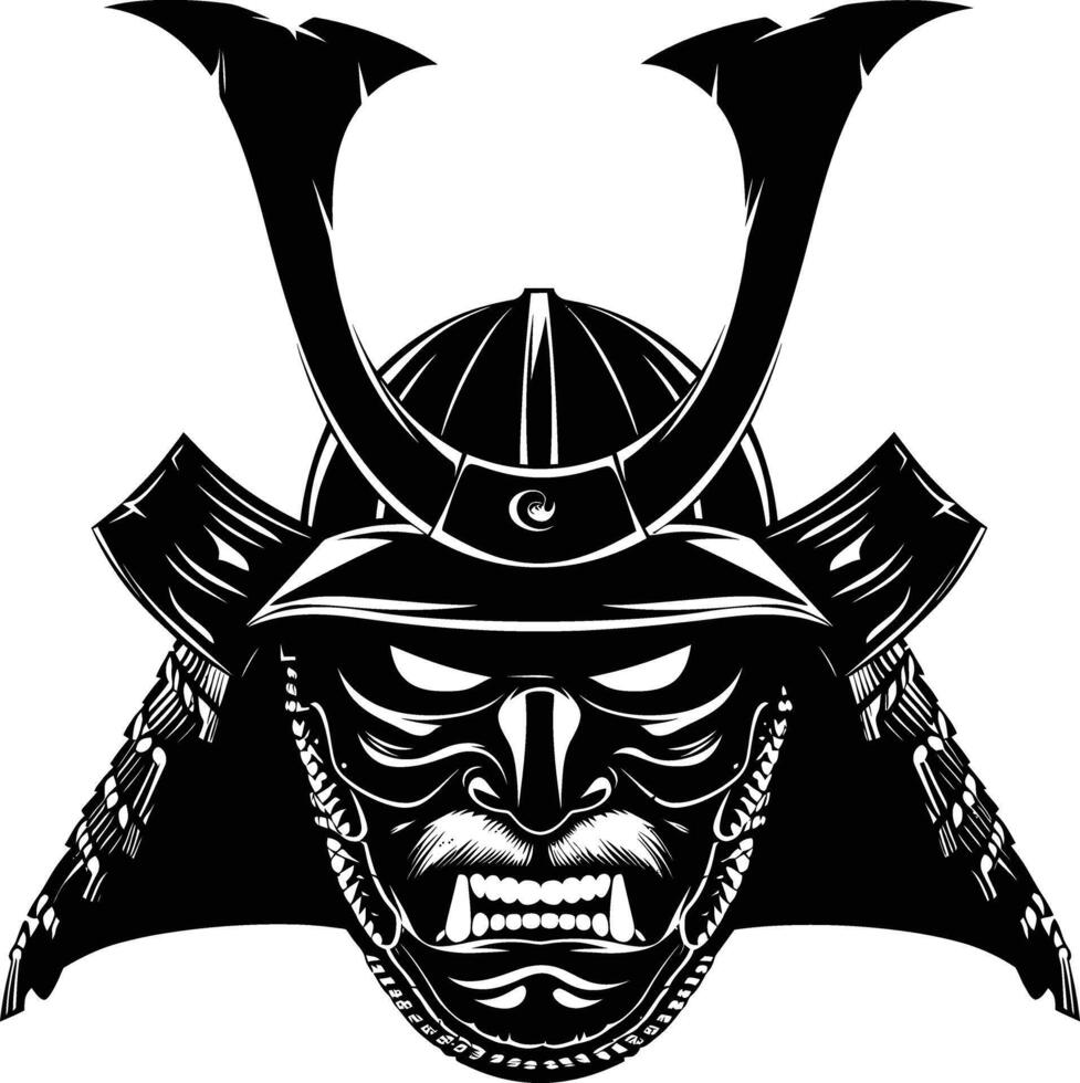 AI generated Silhouette japanese Shogun Warrior Helmet black color only vector