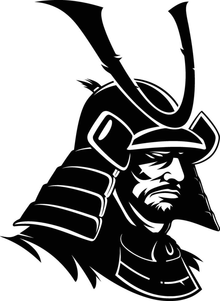 AI generated Silhouette japanese Shogun Warrior Helmet black color only vector