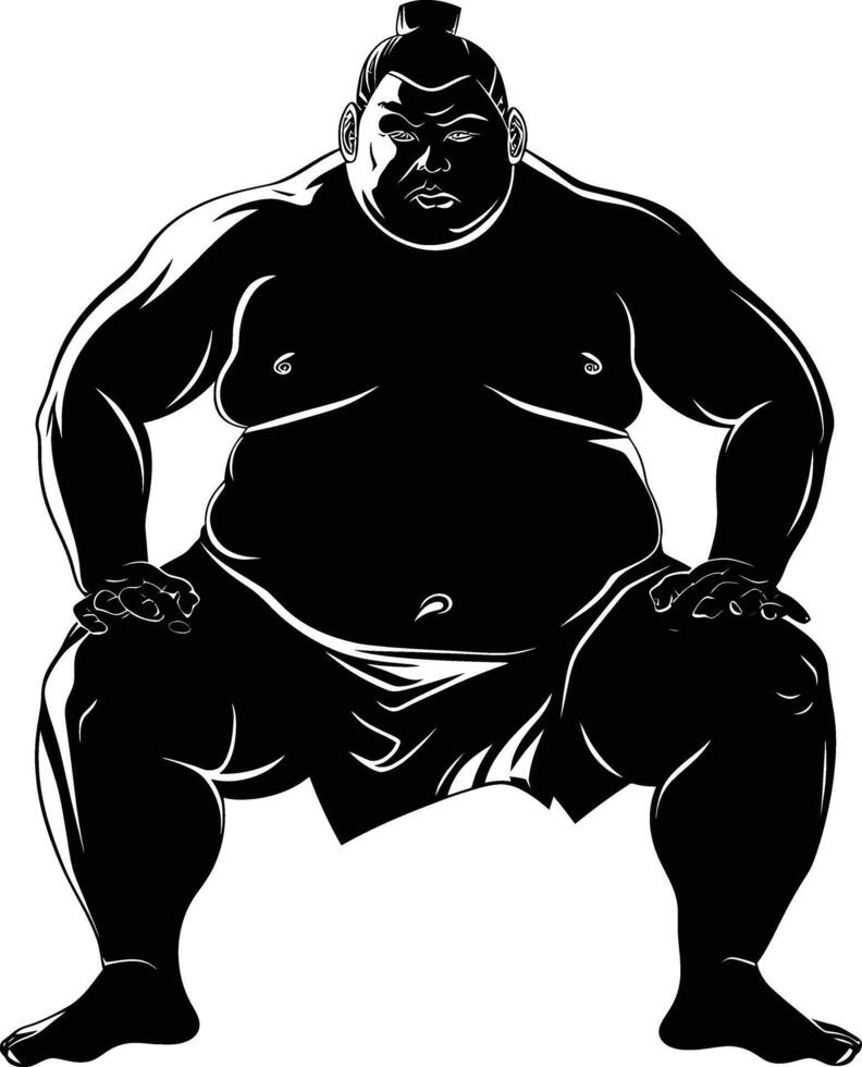 AI generated Silhouette Japanese sumo athlete black color only vector