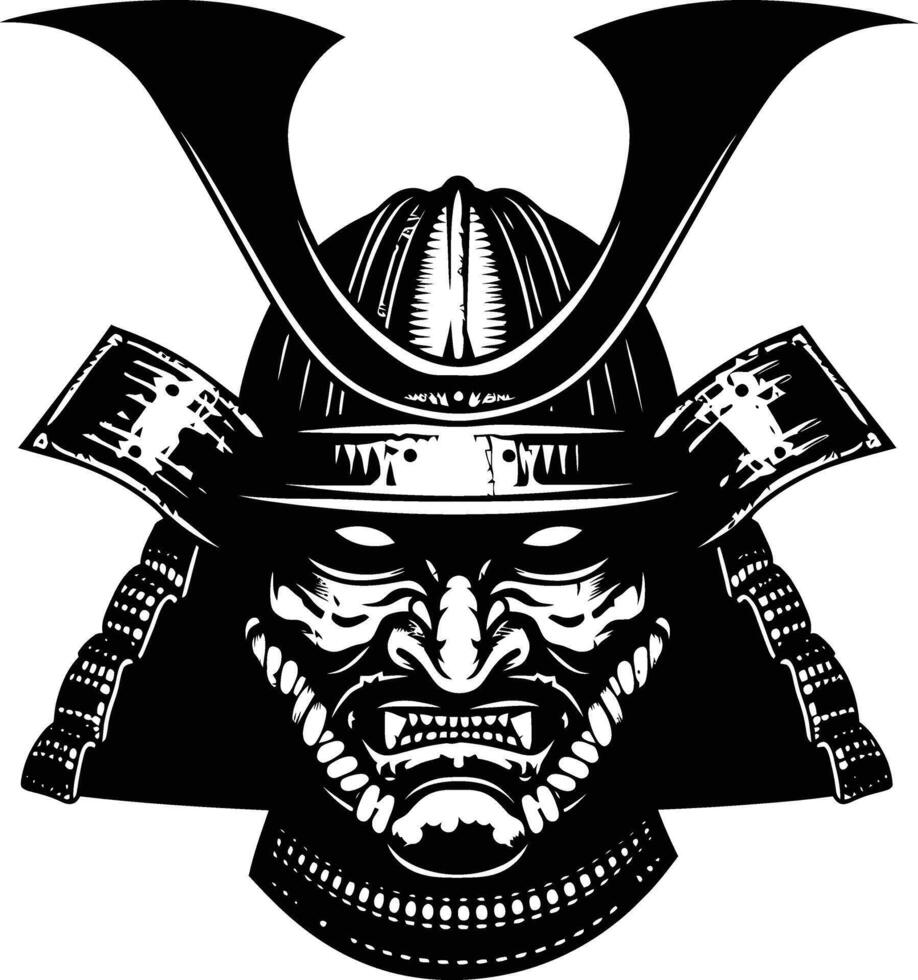 AI generated Silhouette japanese Shogun Warrior Helmet black color only vector