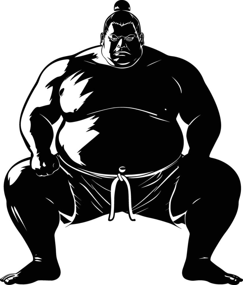 AI generated Silhouette Japanese sumo athlete black color only vector