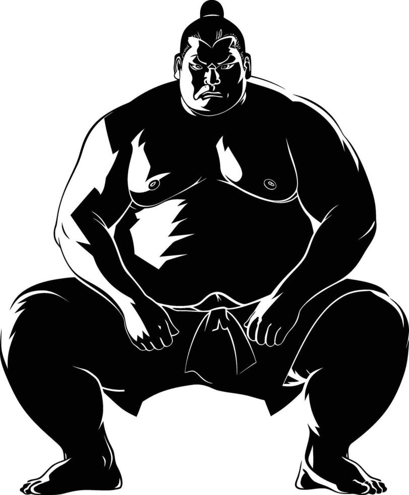 AI generated Silhouette Japanese sumo athlete black color only vector