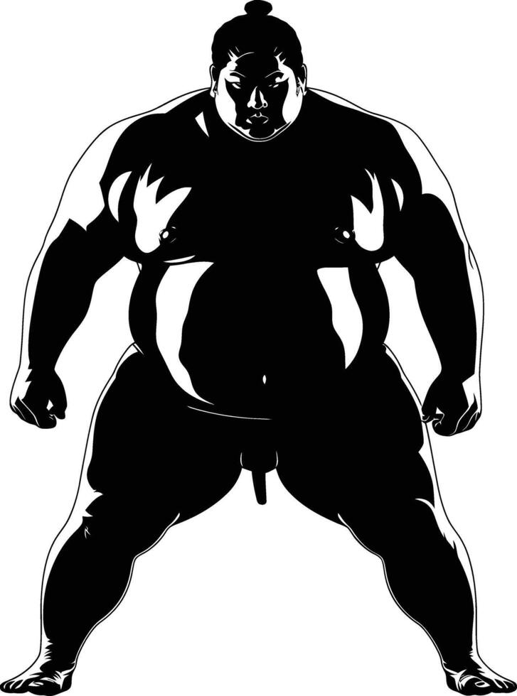 AI generated Silhouette Japanese sumo athlete black color only vector