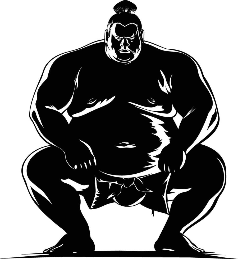 AI generated Silhouette Japanese sumo athlete black color only vector