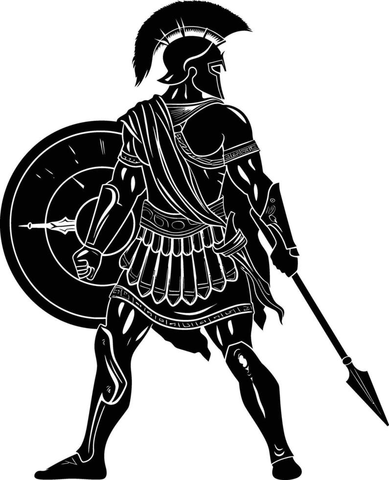 AI generated Silhouette Ancient Greek Warrior black color only vector