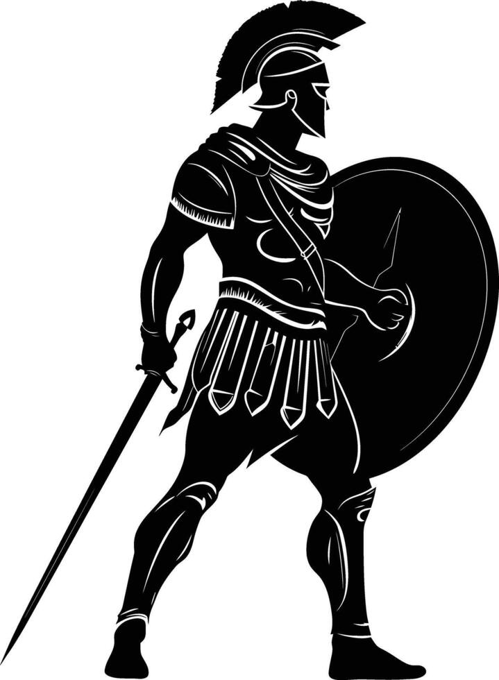 AI generated Silhouette Ancient Greek Warrior black color only vector