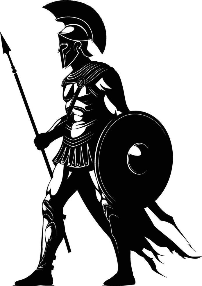 AI generated Silhouette Ancient Greek Warrior black color only vector