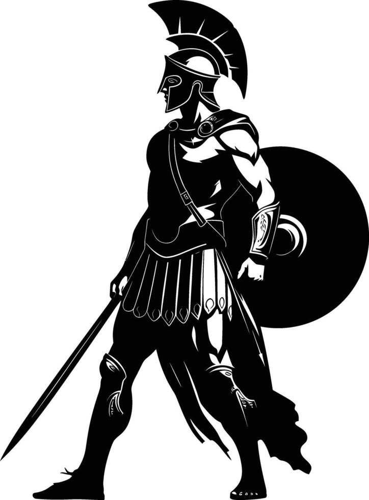 AI generated Silhouette Ancient Greek Warrior black color only vector