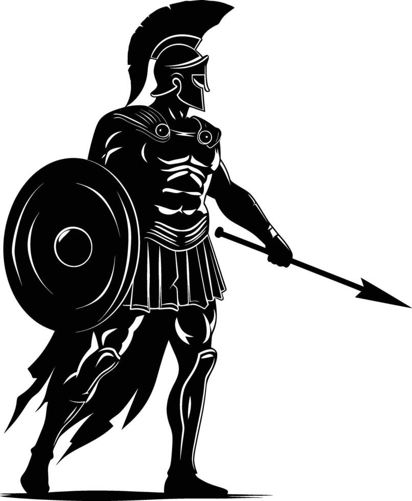 AI generated Silhouette Ancient Greek Warrior black color only vector