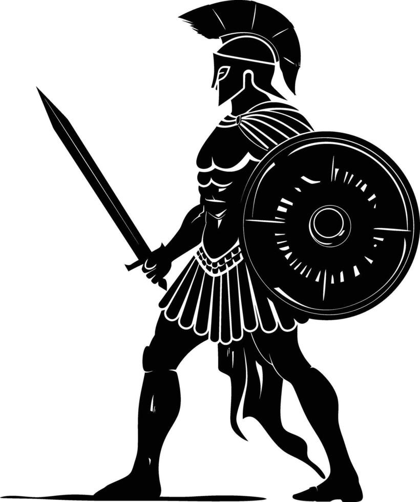 AI generated Silhouette Ancient Greek Warrior black color only vector