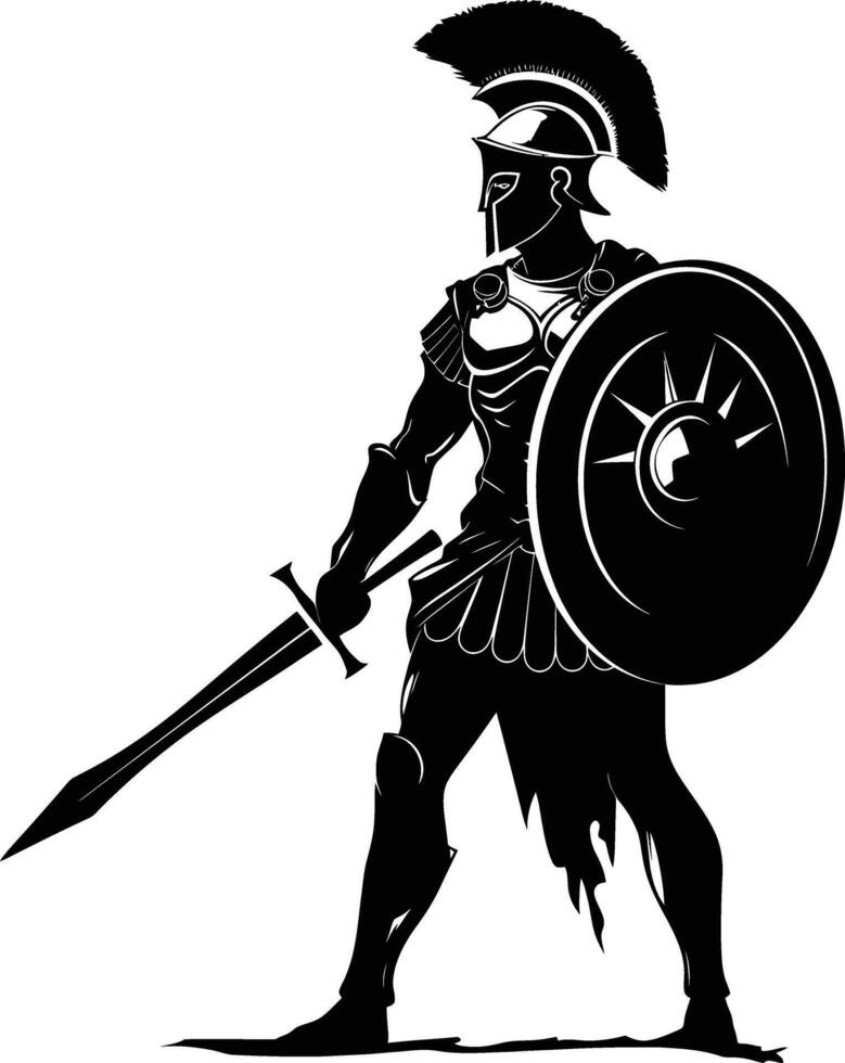 AI generated Silhouette Ancient Greek Warrior black color only vector